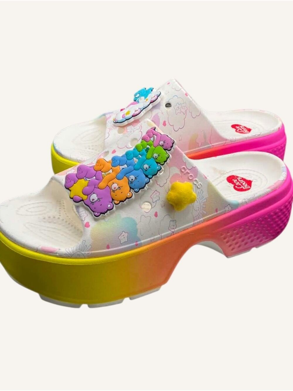 Crocs x Care Bears Stomp Platform Slides W10 Rainbow Y2K NWT
